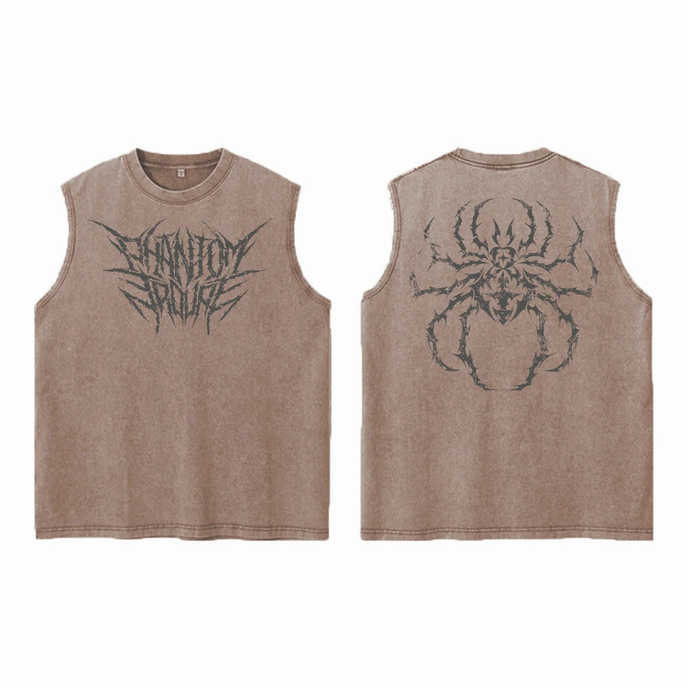 Anime Hunter X Hunter Acid Vest Retro Vintage Printed Washed Graphic Vest Men Harajuku Y2k Cotton Casual Tshirt Tops Unisex