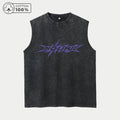 Men's Distressed Washed Vest With Creative Explosion Shape Text Print  Pure Cotton Casual Sleeveless T-Shirt Street Style Top