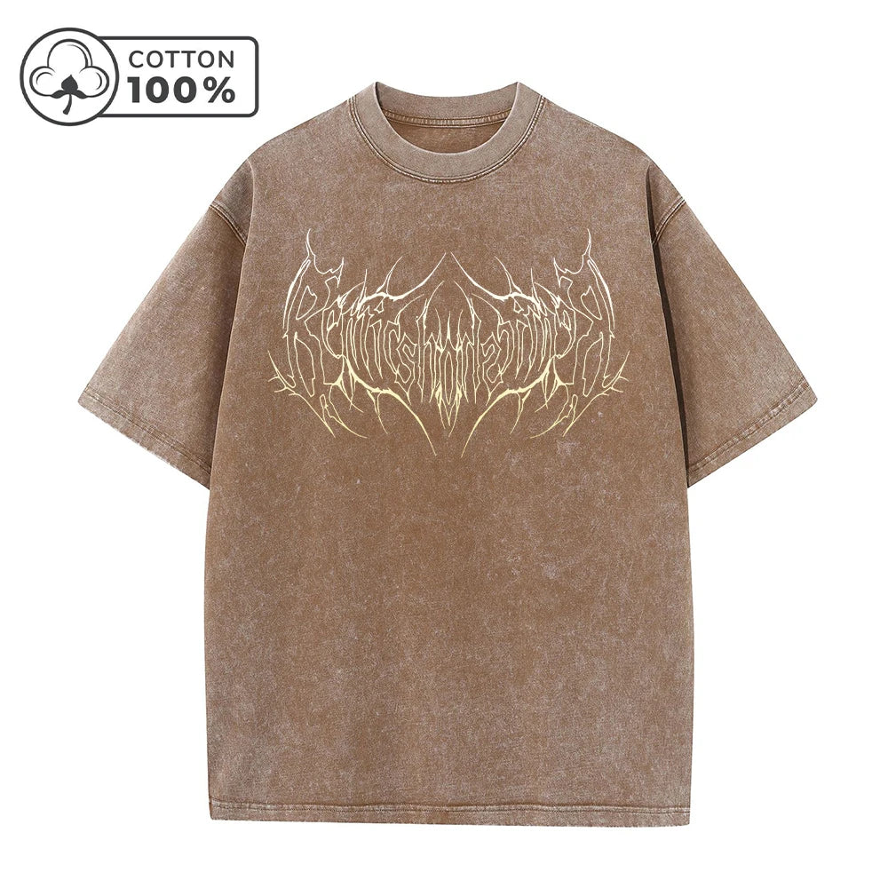 Men's Street Style Retro Washed T-Shirt With Gradient Thorn Print Distressed Pure Cotton Short Sleeve Summer Commuter Gym Top