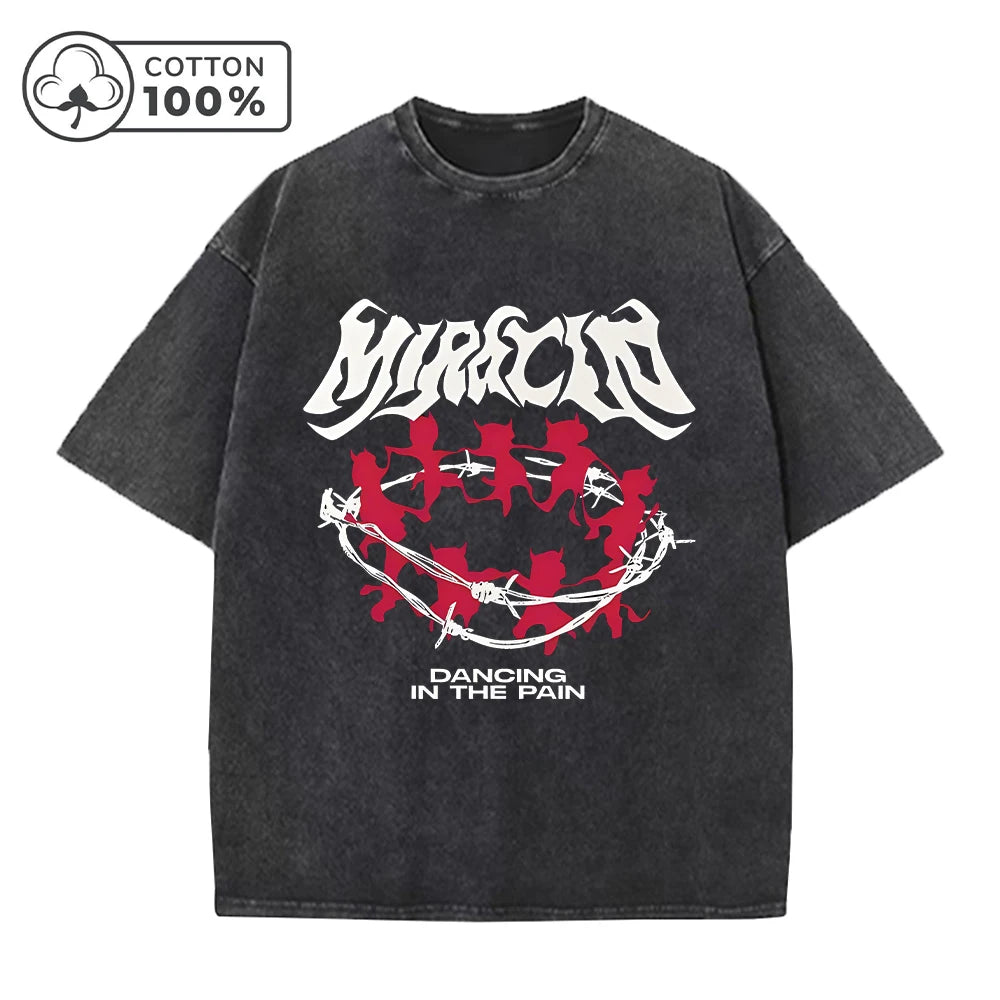 Men's Y2K Thorn Demon Print Distressed Washed T-Shirt Loose Fit Casual Pure Cotton Crew Neck Short Sleeve Everyday Commute Top