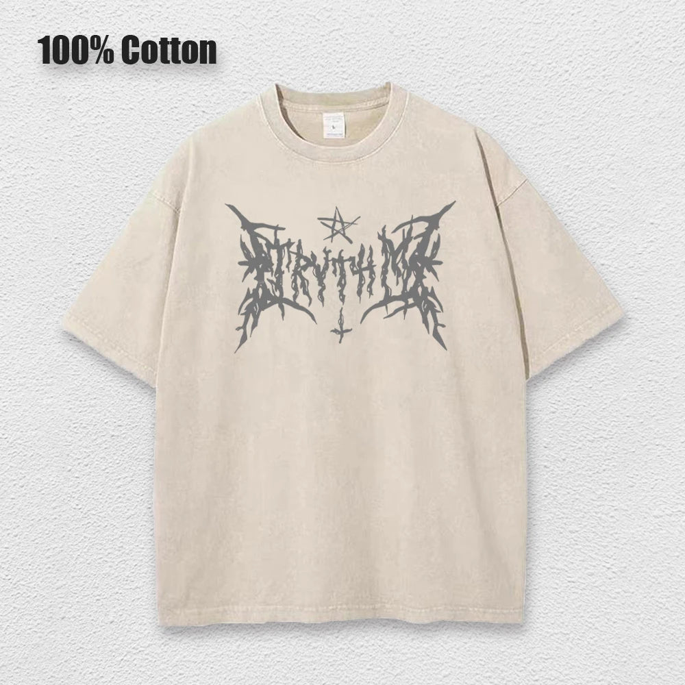 Y2k Hip Hop Vintage 90s Short-Sleeved Oversized T-Shirt Summer Goth Design Sense Loose Top Tide Streetwear Washed Denim T-Shirt