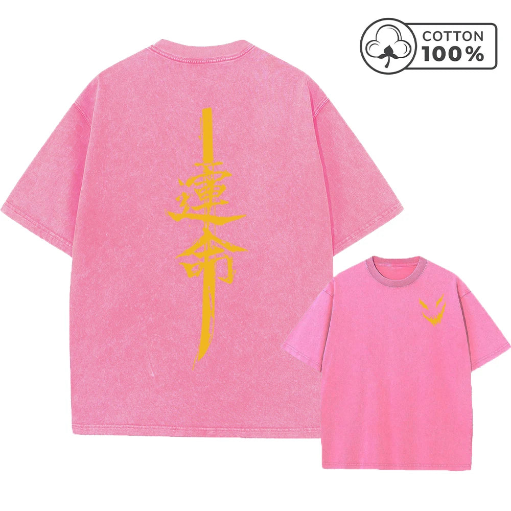 Men's Retro Washed T-Shirt With Evil Smiley Face And Knife Print Casual Pure Cotton Short Sleeved Street Style Commuter Top