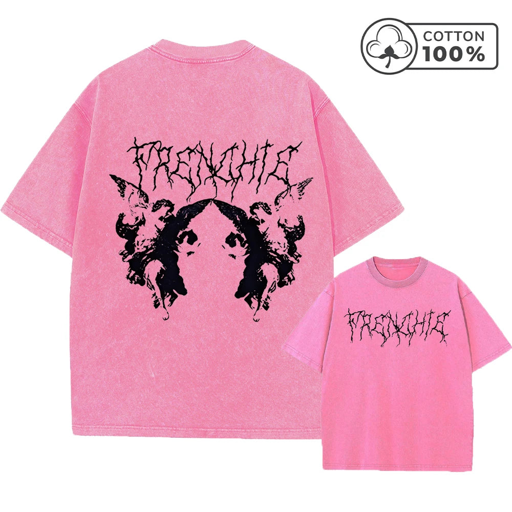 Men's Y2K Style Thorn Angel Print Retro Washed T-Shirt Summer Distressed Loose Casual Fashion Short Sleeved Fitness Commuter Top