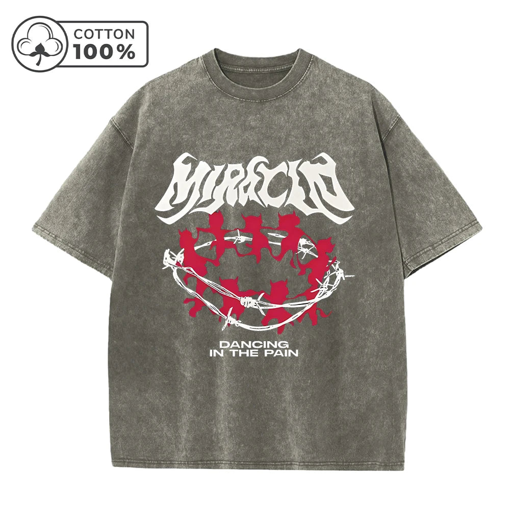 Men's Y2K Thorn Demon Print Distressed Washed T-Shirt Loose Fit Casual Pure Cotton Crew Neck Short Sleeve Everyday Commute Top