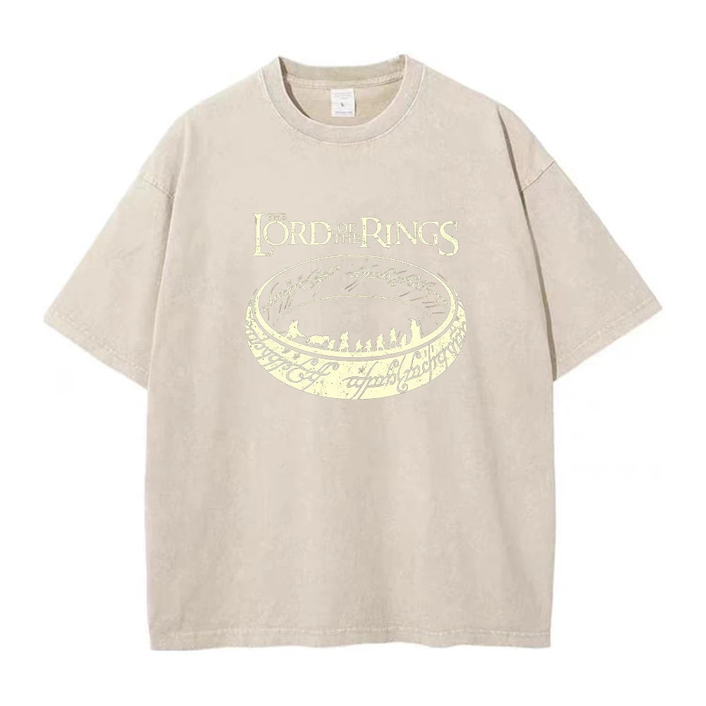 Printed Pure Cotton Washed T-Shirt For Men Round Neck Loose Fit Casual Short Sleeves Suitable For Commute And Trendy Wear