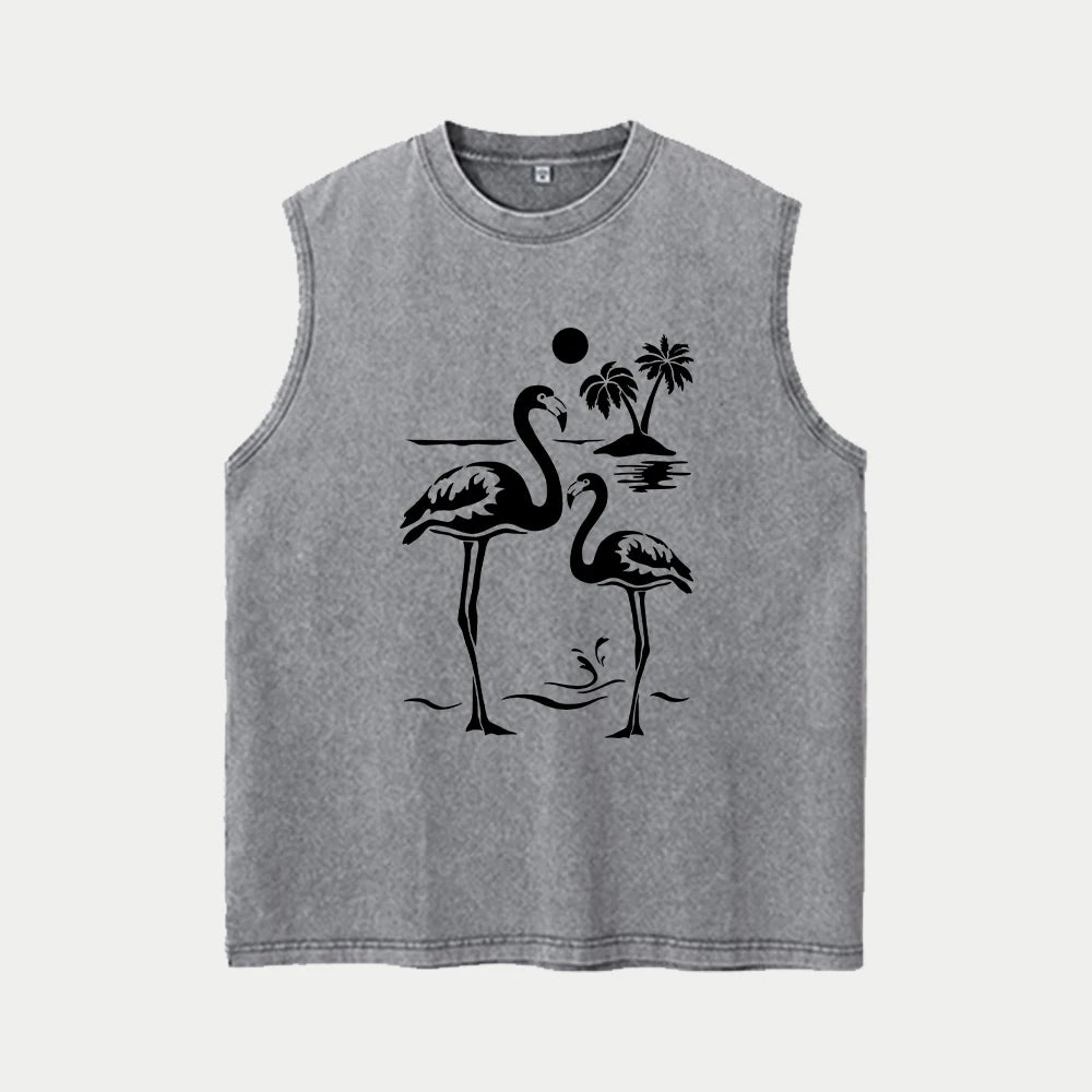 Men's Coconut Tree Print Washable Vest Summer Loose Casual Pure Cotton Short Sleeve Retro Street Style Machine Washable