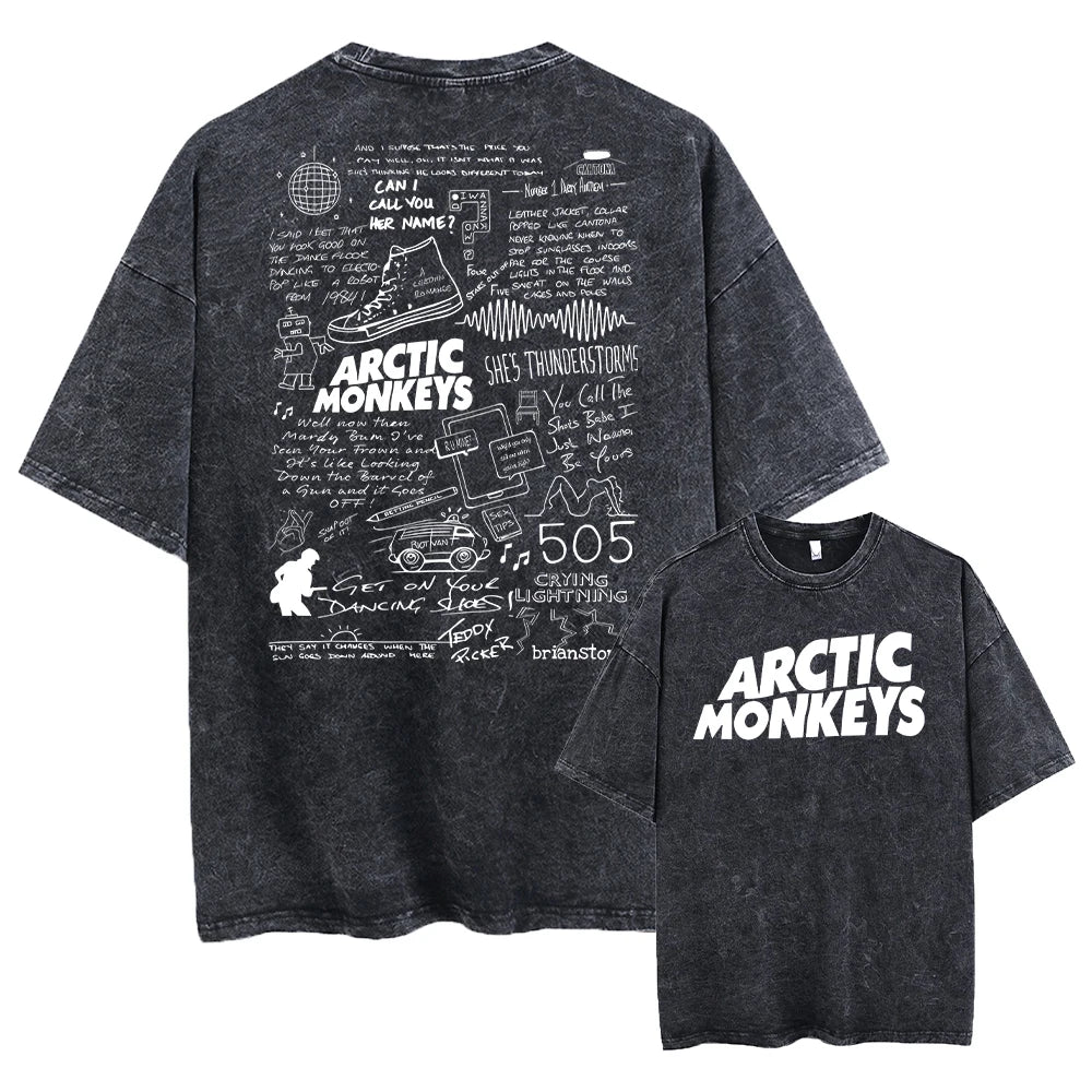 Retro Rock Arctic Monkeys Music Album Graphic T-Shrit Men's Vintage Washed Oversized Short Sleeve T Shirt Y2k Hip Hop Streetwear