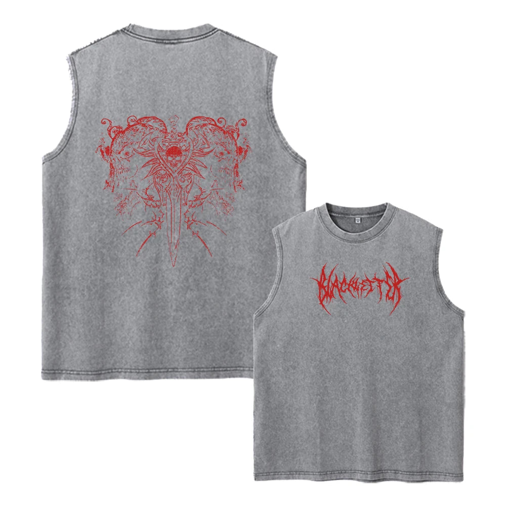 Heavyweight Distressed Washed Sleeveless T-Shirt For Men Creative Print High Street Fitness Sports Vest 2026 New Style