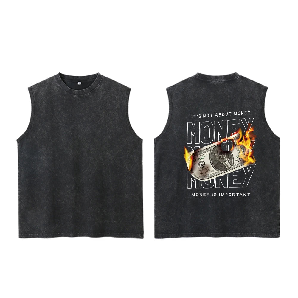 Men's Washed Vest Fashionable Printed Casual Vest Perfect For Summer Outdoor Activities And Commute Pure Cotton Sleeveless Top