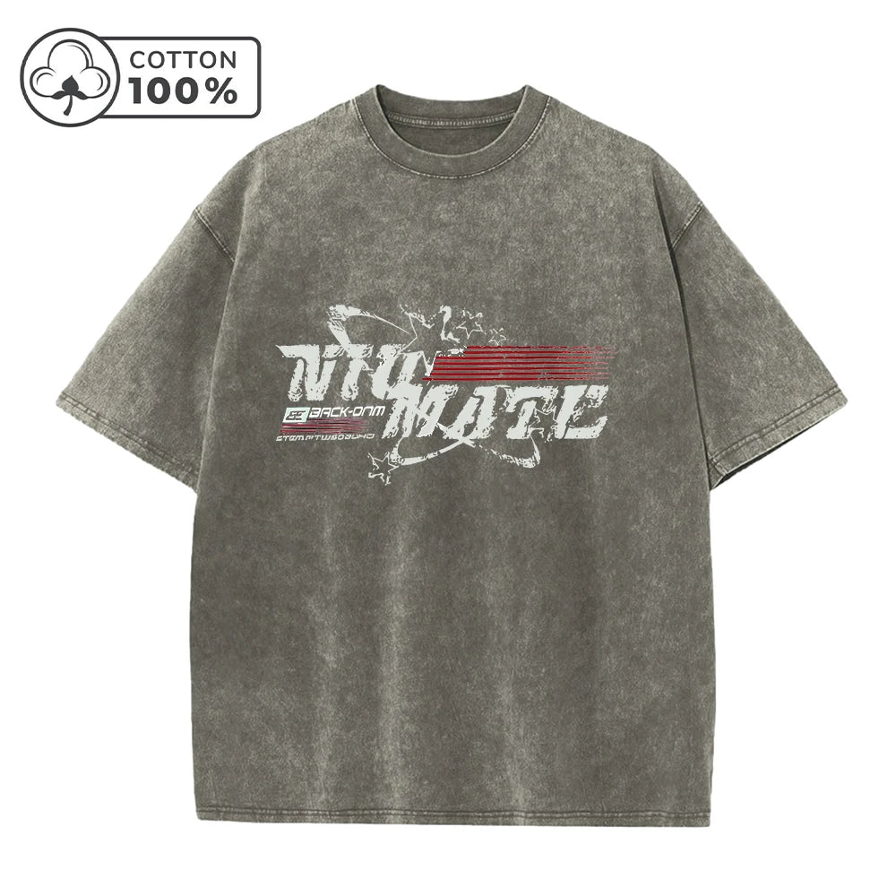 Men's Retro Washed T-Shirt Street Style Star Graffiti Letter Print Pure Cotton Short Sleeve Suitable For Summer Daily Commute