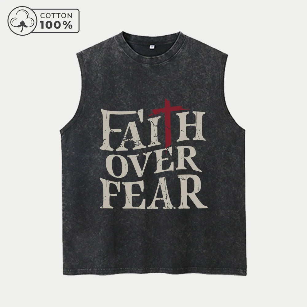Men's Trendy Short Sentence Print Washed Vest Loose Casual Pure Cotton Fitness Commuter Retro Sleeveless Vest Summer Running Top