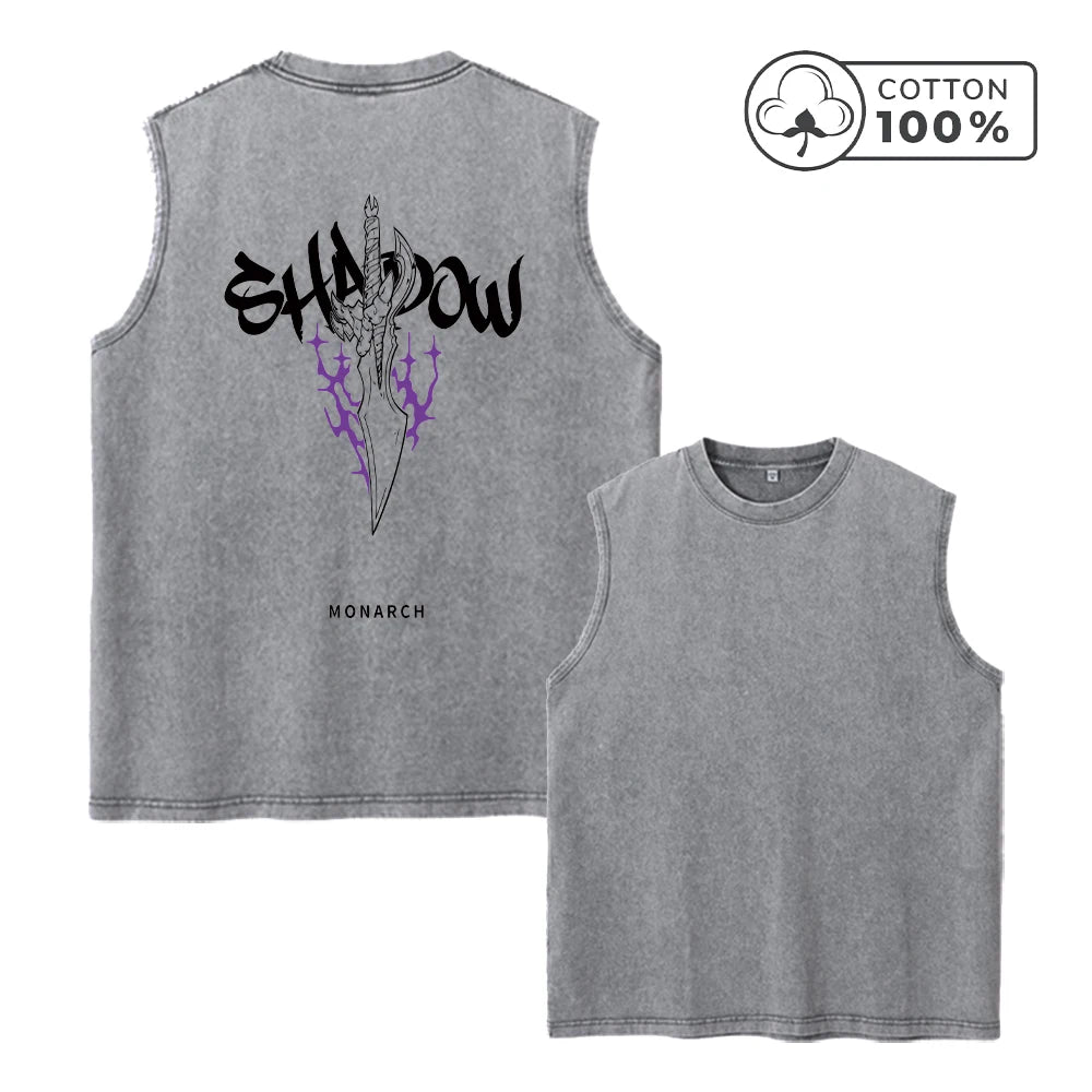 Men's Personalized Weapon Print Washed Vest Pure Cotton Distressed Retro Casual Loose Top Trendy And Fashionable Sportswear