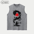 Men's Fashion Washed Vest With Chinese Dragon Print Pure Cotton Sleeveless Fitness T Shirt Loose Fit Casual Commuter Sports Top