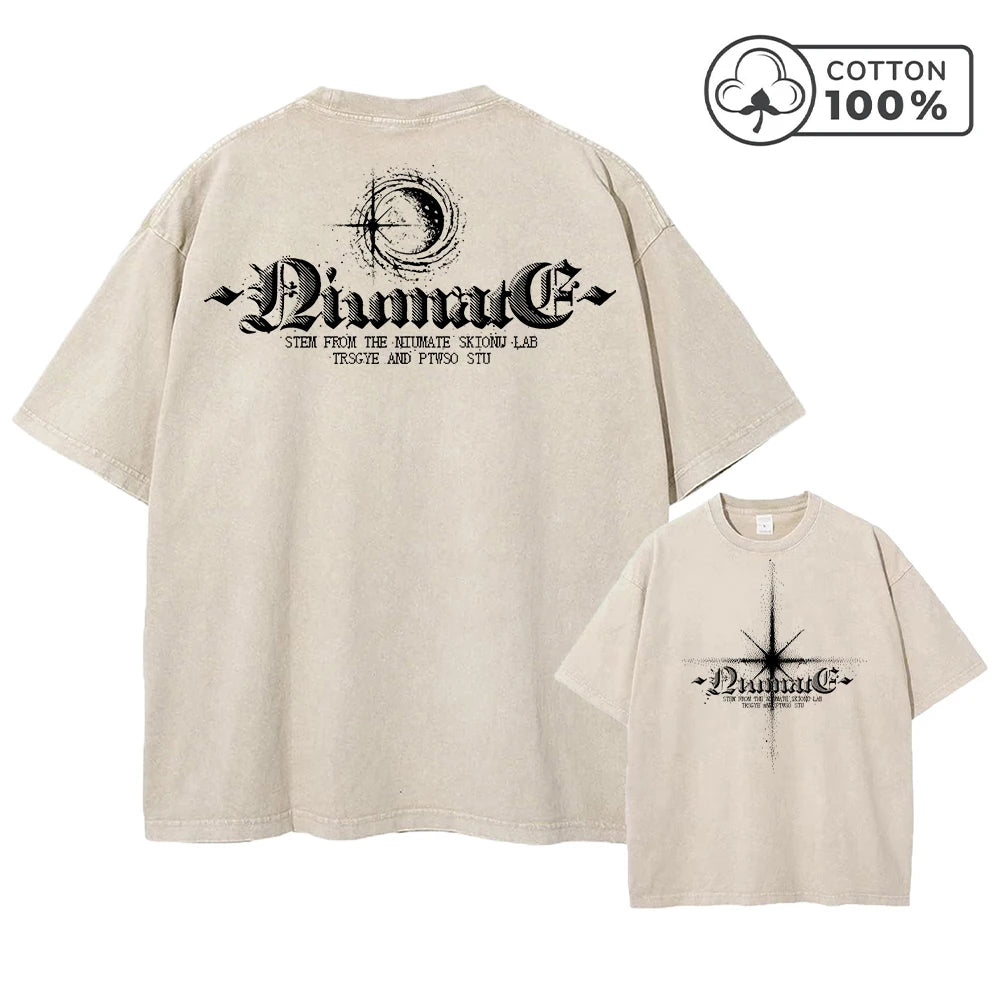 Men's Retro Washed T-Shirt With Starlight Text Print Distressed Pure Cotton Short Sleeved Summer Outdoor Commuter Gym Top