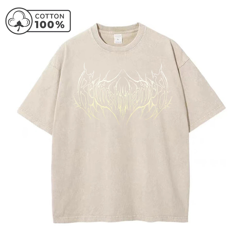 Men's Street Style Retro Washed T-Shirt With Gradient Thorn Print Distressed Pure Cotton Short Sleeve Summer Commuter Gym Top