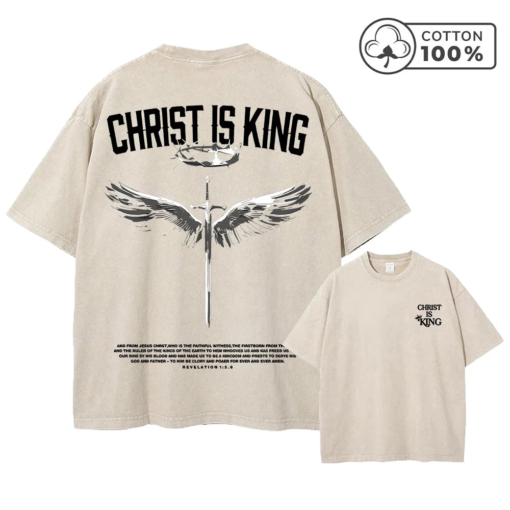 Men's Retro Washed T-Shirt With Thorn And Crown Print Distressed Pure Cotton Short Sleeve Commuter Fitness Comfortable Top