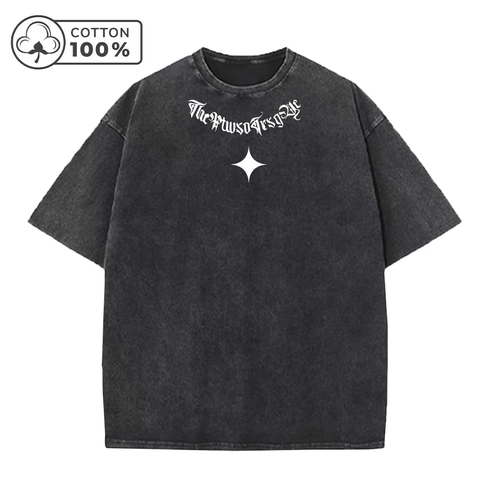 Men's Street Style Retro Washed T-Shirt With Thorn And Star Print Distressed Pure Cotton Short Sleeve Summer Commuter Gym Top