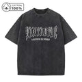 Men's Hollowed Out Letter Print Retro Washed T-Shirt Street Fashion Summer Trend Pure Cotton Short Sleeved Fitness Training Top