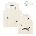 Men's Star And Letter Print Washed Vest Retro Street Style Loose Fitting Pure Cotton Sleeveless Top Summer Gym And Commute Vest