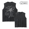 Men's Trendy Spider Print Washed Vest Loose Fit Casual Pure Cotton Fitness Commuter Retro Sleeveless Vest Summer Running Top