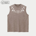 Men's Distressed Washed Vest Pure Cotton Breathable Sleeveless T-Shirt BACK ON MY Star Print Trendy Fashion Casual Fitness Top