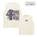 Men's Fun Skull Print Retro Washed Vest Suitable For Summer Fitness Training Daily Commute Casual And Stylish Pure Cotton Vest