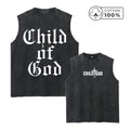 Men's Retro Washed Vest Gothic Style Child Of God Print Pure Cotton Casual Sleeveless T-Shirt Distressed Street Style Top