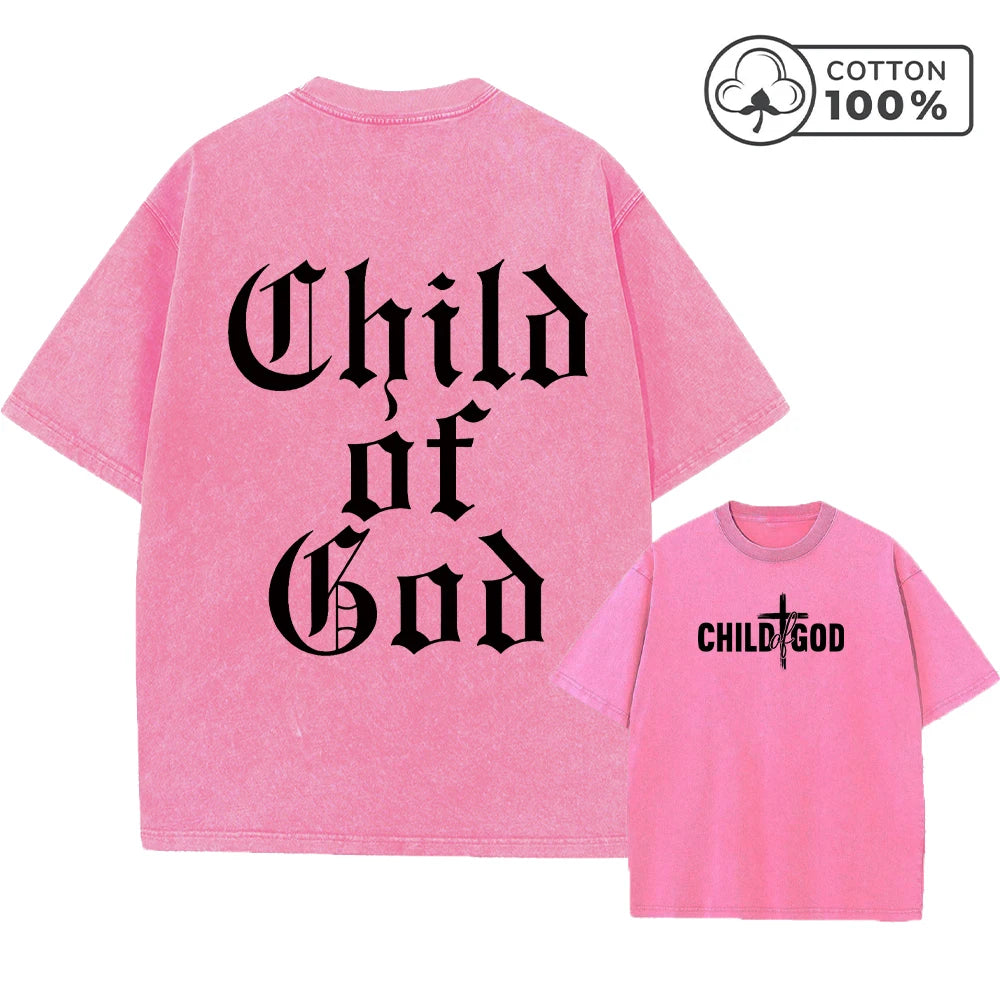 Men's Child Of God Print Distressed Washed T-Shirt Loose Fit Casual Pure Cotton Crew Neck Short Sleeve Everyday Commute Top