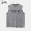Men's Star And Letter Print Washed Vest Retro Street Style Loose Fitting Pure Cotton Sleeveless Top Summer Gym And Commute Vest