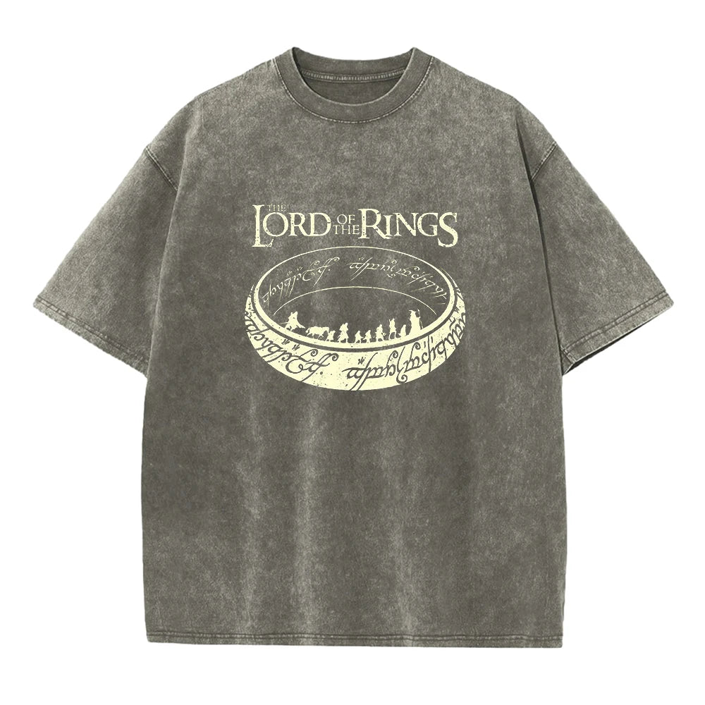 Printed Pure Cotton Washed T-Shirt For Men Round Neck Loose Fit Casual Short Sleeves Suitable For Commute And Trendy Wear