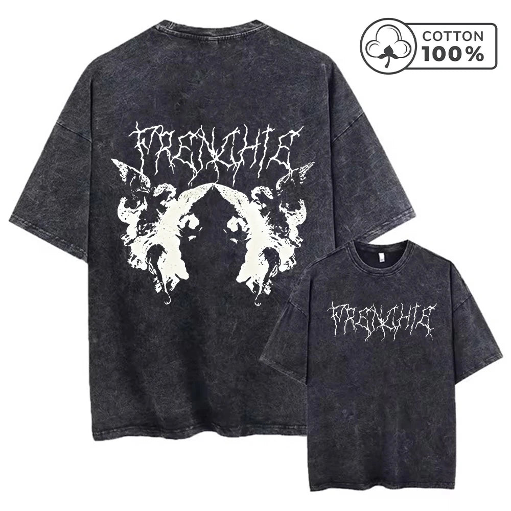 Men's Y2K Style Thorn Angel Print Retro Washed T-Shirt Summer Distressed Loose Casual Fashion Short Sleeved Fitness Commuter Top