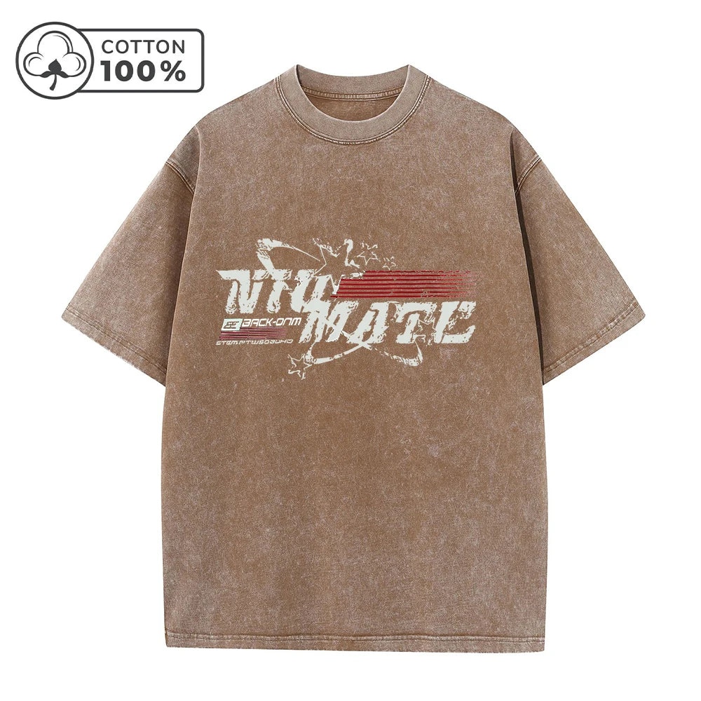 Men's Retro Washed T-Shirt Street Style Star Graffiti Letter Print Pure Cotton Short Sleeve Suitable For Summer Daily Commute
