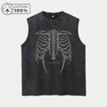 Men's Unique Chestbone Print Washed Vest Retro Pure Cotton Sleeveless Top Casual Loose Fitting Summer Fitness Commute Vest