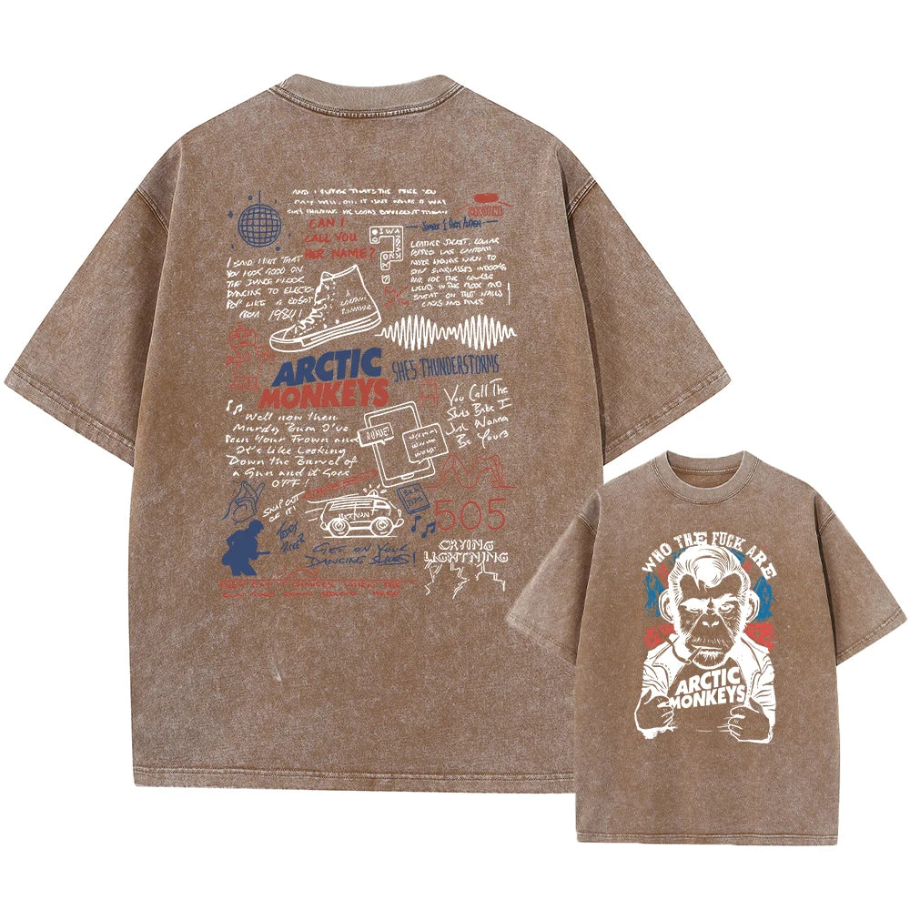 Retro Rock Arctic Monkeys Music Album Graphic T-Shrit Men's Vintage Washed Oversized Short Sleeve T Shirt Y2k Hip Hop Streetwear