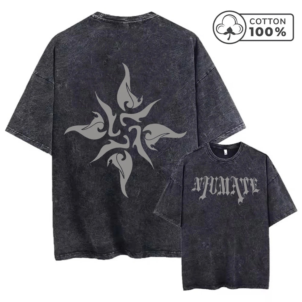 Men's Gothic Letter And Floral Print Retro Washed T-Shirt Street Fashion Pure Cotton Short Sleeve Daily Fitness Training Top