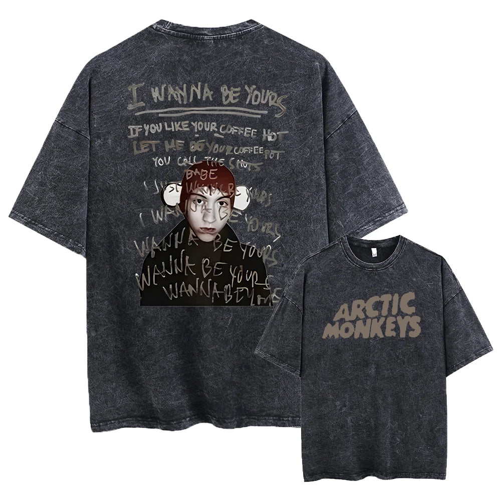 Retro Rock Arctic Monkeys Music Album Graphic T-Shrit Men's Vintage Washed Oversized Short Sleeve T Shirt Y2k Hip Hop Streetwear