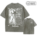 Men's Distressed Pure Cotton Washed T-Shirt With Fantasia Star And Text Print Short Sleeve Loose Fit Casual Daily Wear Gym Top