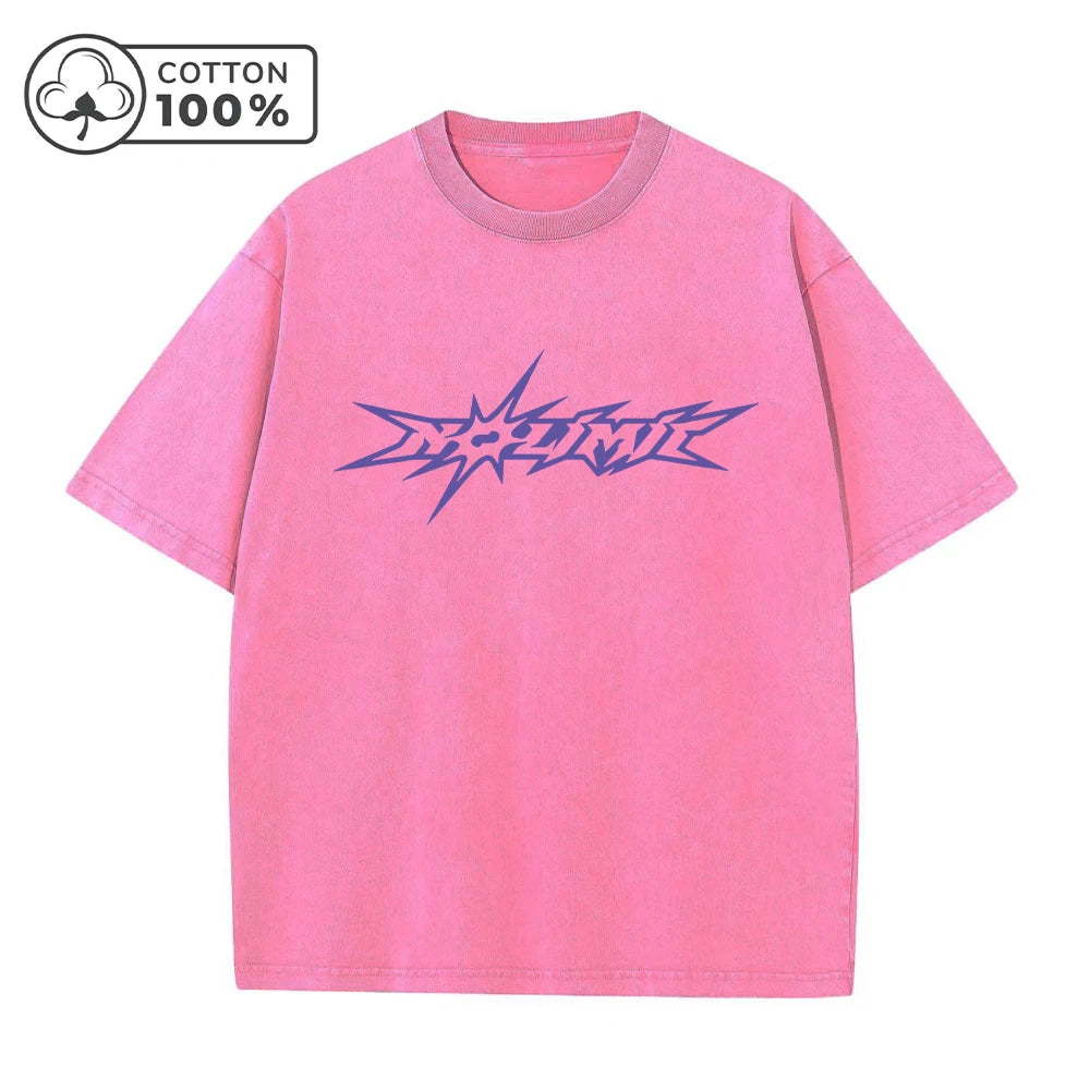 Men's Creative Purple Word Print Distressed Washed T-Shirt Loose Fit Casual Pure Cotton Crew Neck Short Sleeve Daliy Commute Top
