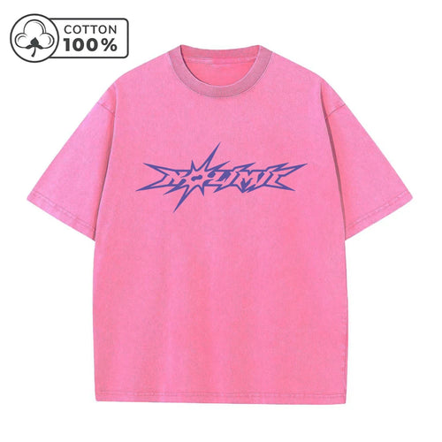 Men's Creative Purple Word Print Distressed Washed T-Shirt Loose Fit Casual Pure Cotton Crew Neck Short Sleeve Daliy Commute Top