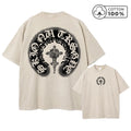 Men's Distressed Pure Cotton Washed T-Shirt With Cross Badge Print Loose Fit Casual Short Sleeve Everyday Street Style Gym Top