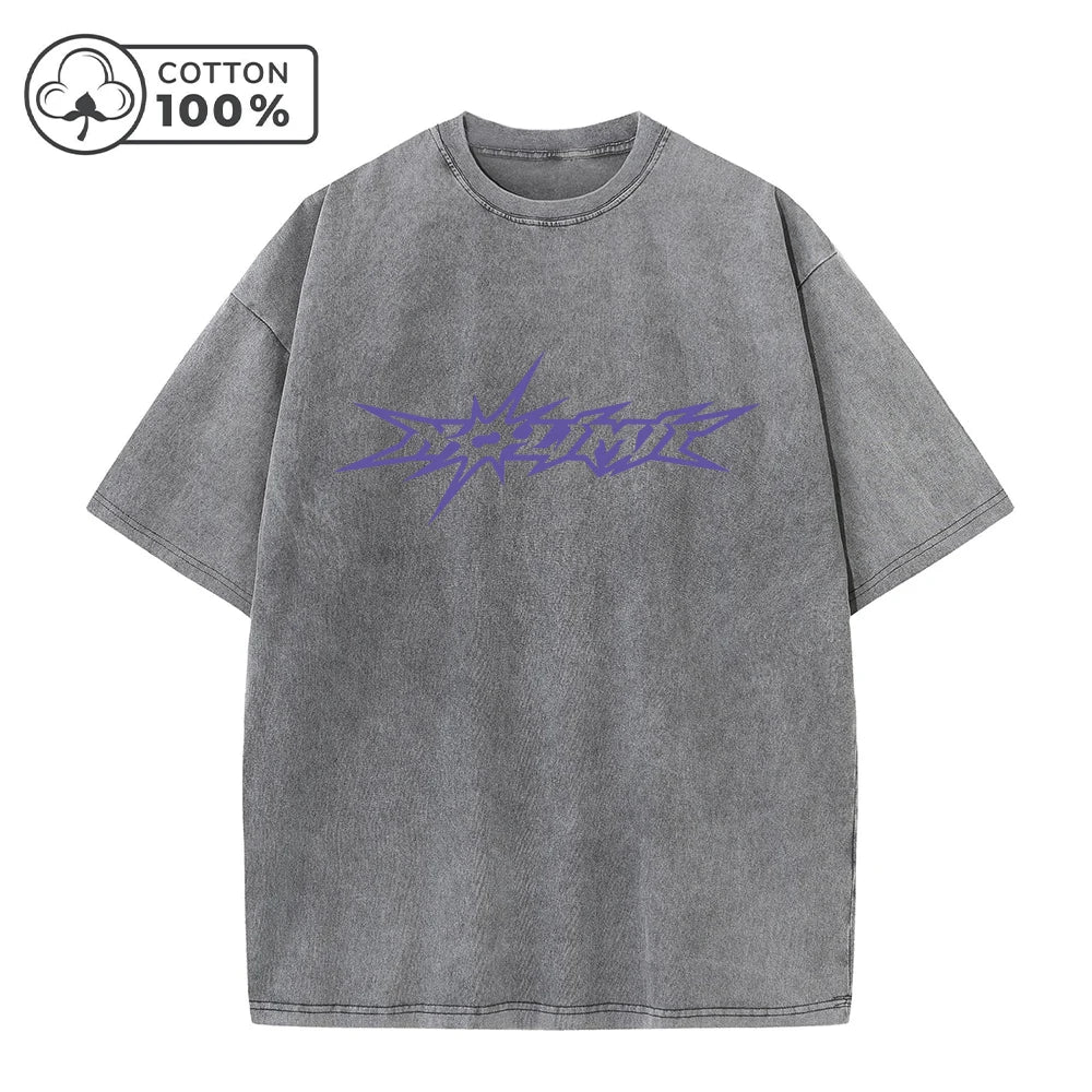 Men's Creative Purple Word Print Distressed Washed T-Shirt Loose Fit Casual Pure Cotton Crew Neck Short Sleeve Daliy Commute Top