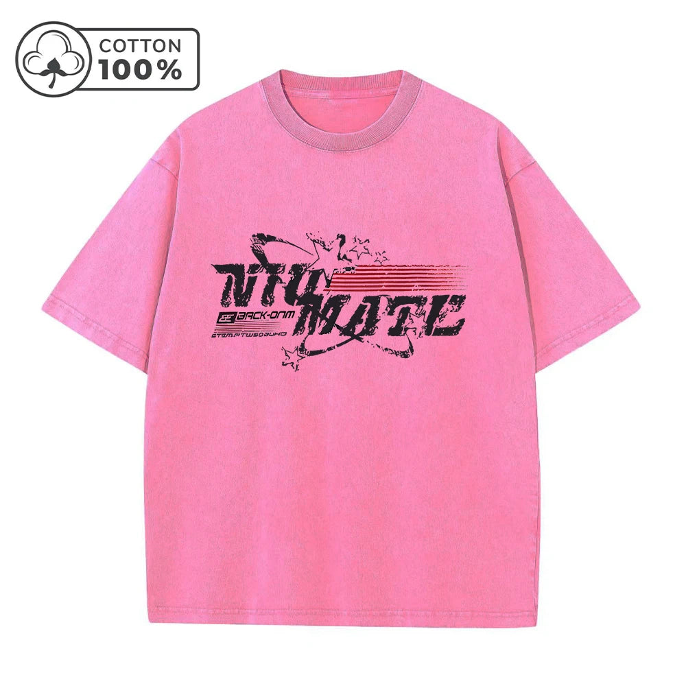 Men's Retro Washed T-Shirt Street Style Star Graffiti Letter Print Pure Cotton Short Sleeve Suitable For Summer Daily Commute