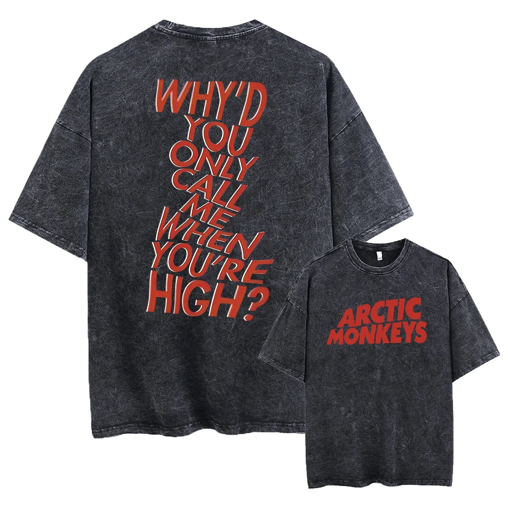 Retro Rock Arctic Monkeys Music Album Graphic T-Shrit Men's Vintage Washed Oversized Short Sleeve T Shirt Y2k Hip Hop Streetwear
