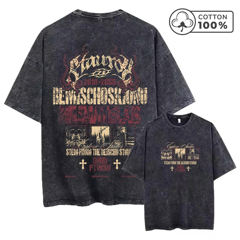 Men's Personalized Cross Print Distressed Washed T-Shirt Loose Casual Pure Cotton Crew Neck Short Sleeve Everyday Commute Top
