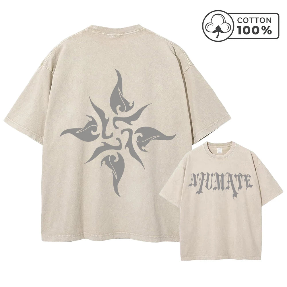 Men's Gothic Letter And Floral Print Retro Washed T-Shirt Street Fashion Pure Cotton Short Sleeve Daily Fitness Training Top