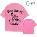 Men's Creative Skull Weightlifting Print Washed T-Shirt Trendy Fitness Top Summer Casual Pure Cotton Breathable Short Sleeve Top