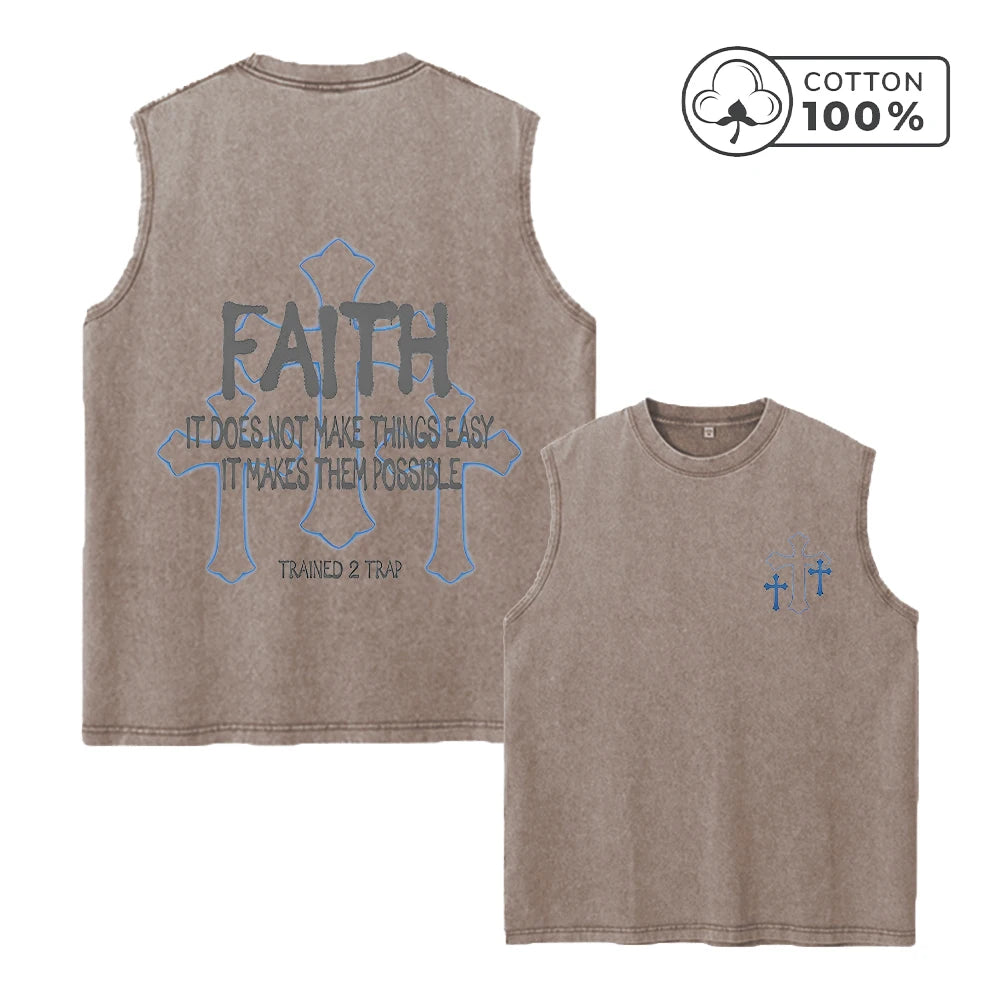 Men's Trendy Cross Print Retro Washed Vest Summer Fitness Everyday Commute Top Casual And Stylish Street Style Pure Cotton Vest