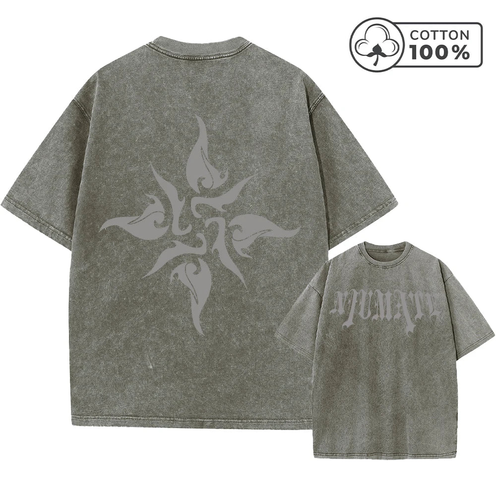 Men's Gothic Letter And Floral Print Retro Washed T-Shirt Street Fashion Pure Cotton Short Sleeve Daily Fitness Training Top