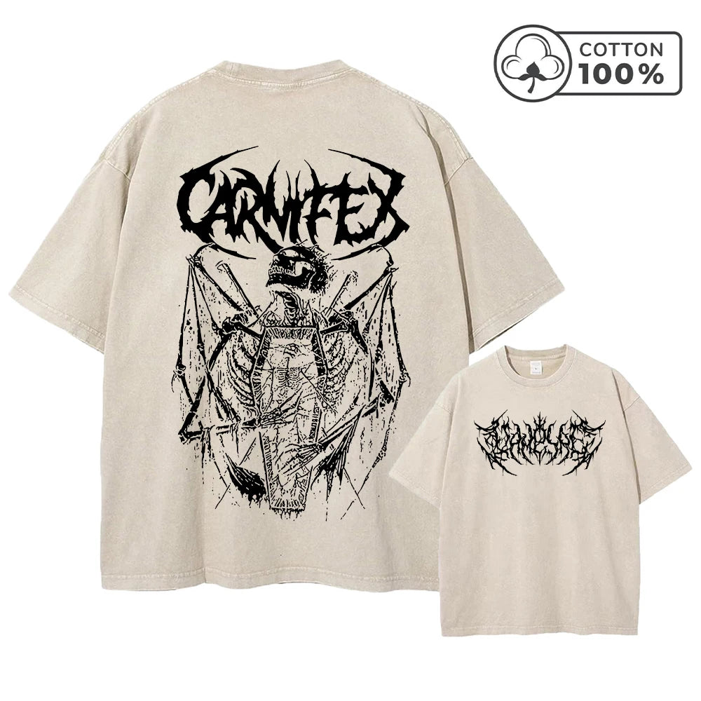 Men's Skull And Thorn Print Retro Washed T-Shirt Breathable Pure Cotton Casual Short Sleeve Summer Fitness Running Casual Top