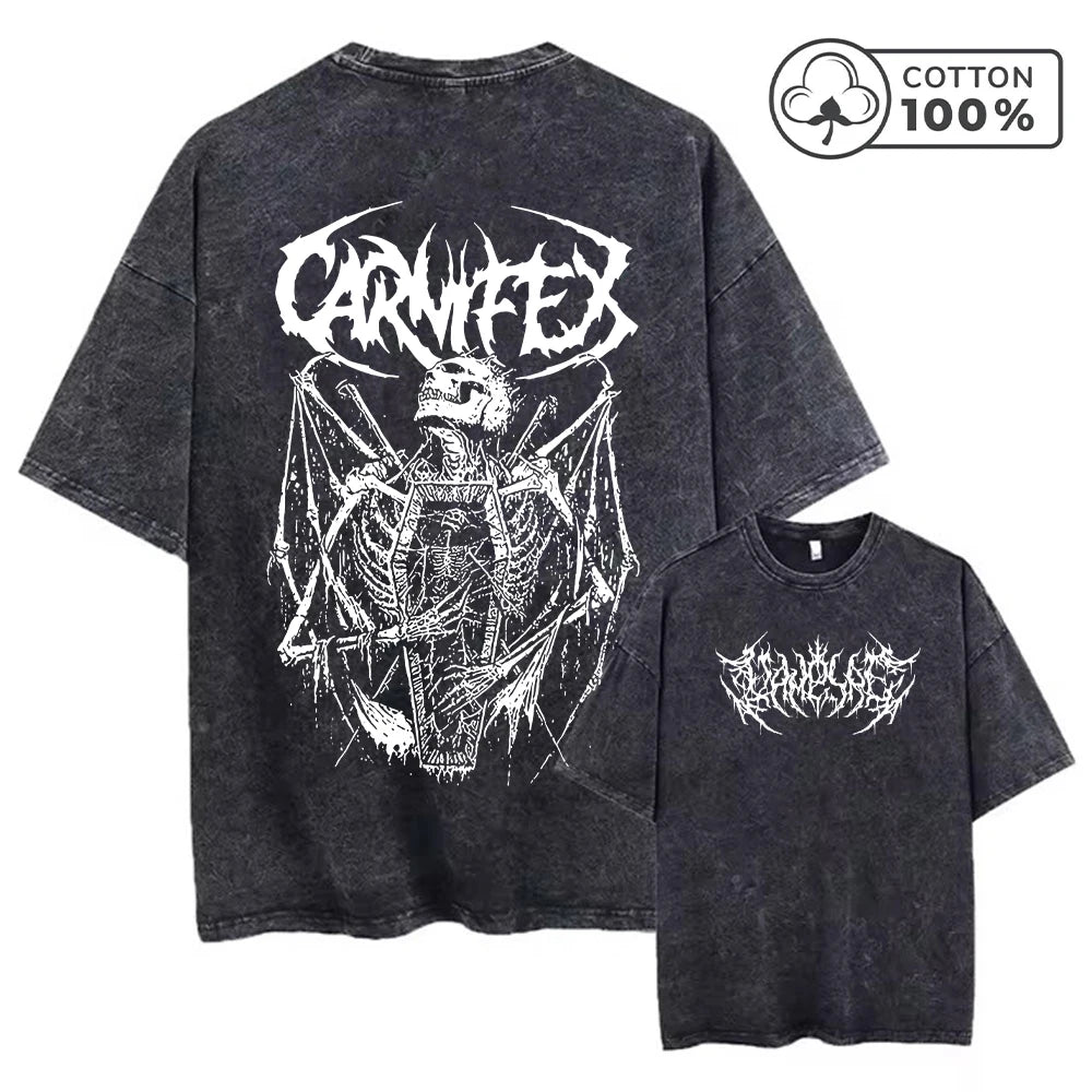 Men's Skull And Thorn Print Retro Washed T-Shirt Breathable Pure Cotton Casual Short Sleeve Summer Fitness Running Casual Top